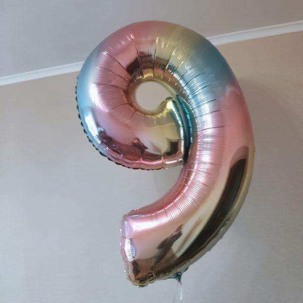 Цифра, от 0 до 9, Радуга градиент, 102см, 1шт.